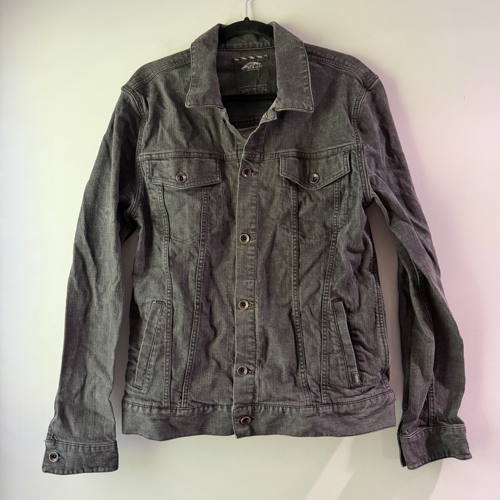 Vans Denim Jacket Mens Large Gray Good Trucker Skater Streetwear Coat‎